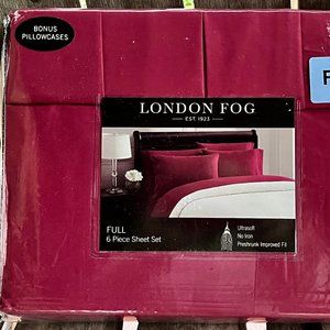 6-pc London Fog FULL SIZE Sheet Set - RICH RED (2 BONUS PILLOWCASES)
